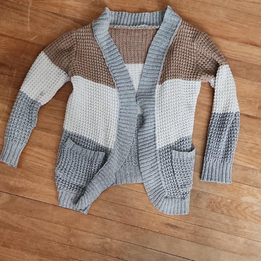 Colorblock Open Front Cardigan Sweater With Pockets Med Heavy